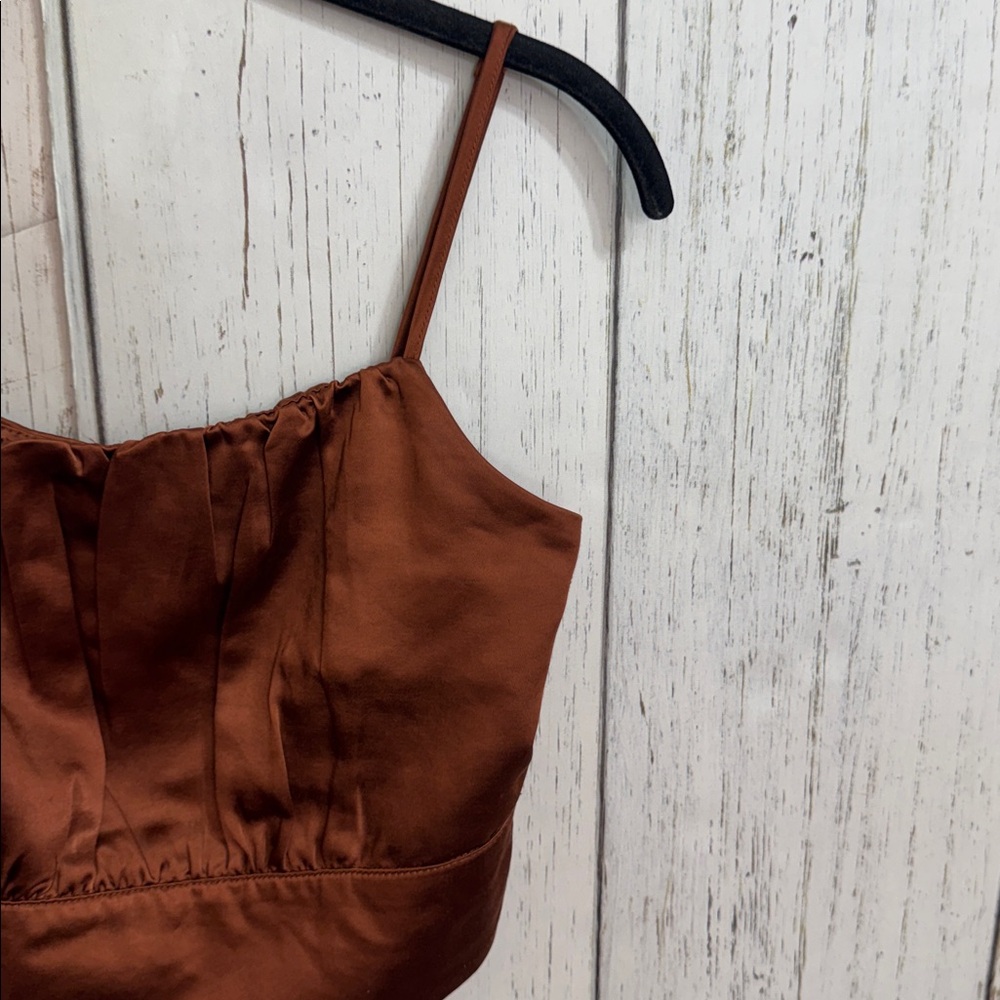 Lulu’s Luxe'd Out Brown Satin Cropped Tank Top - Picture 9 of 14